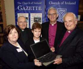 Hilary McClay (Diocesan Magazine competition winner for Think Again News), Dean Cassidy of Armagh, Mary Coles (Diocesan Website competition winner, Down and Dromore), the Archbishop of Dublin and the Archbishop of Armagh